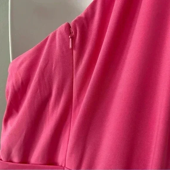 NWT Mac Duggal Jersey One Shoulder Belted Trumpet Gown Candy Pink size 6 - Picture 7 of 10